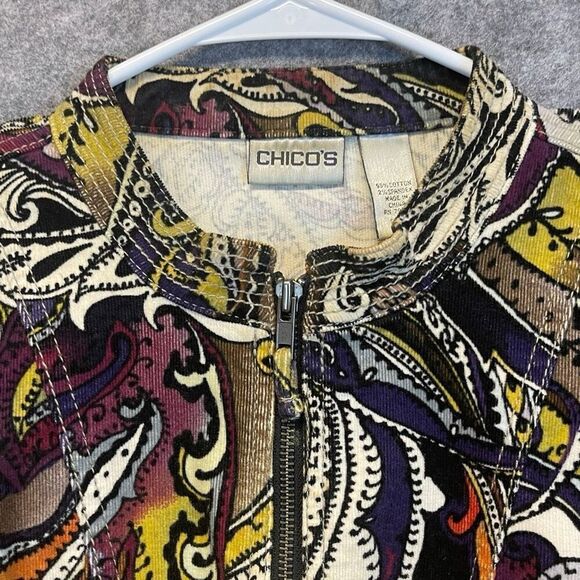 CHICO’S Women’s Jacket Zip Front Paisley Corduroy Multicolor Size 2 (Med) Fall - Picture 3 of 12